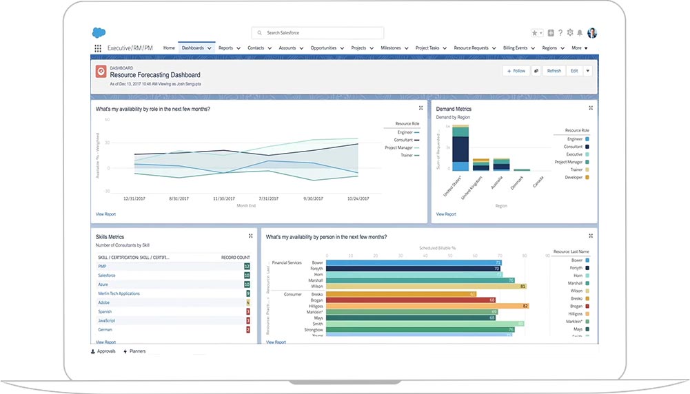 Screenshot of Financial Force Resource forecasting dashboard