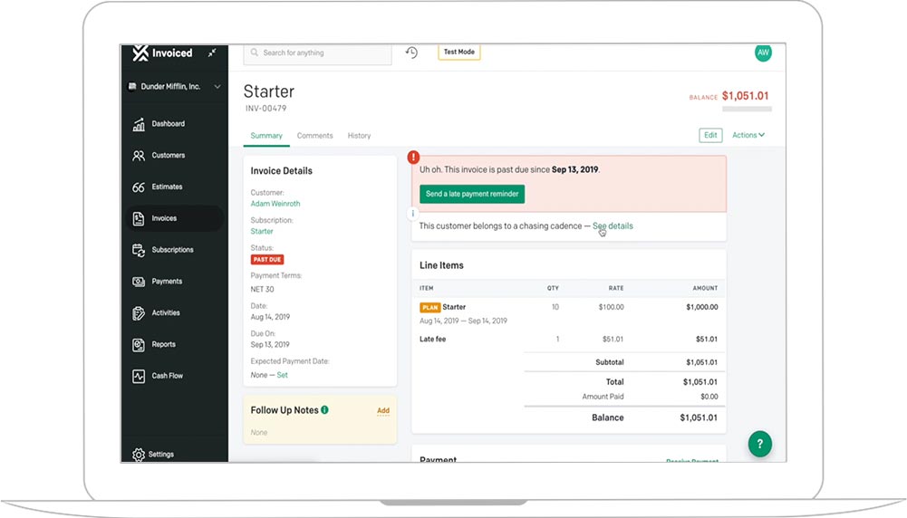 Screenshot of Invoiced Billing page.